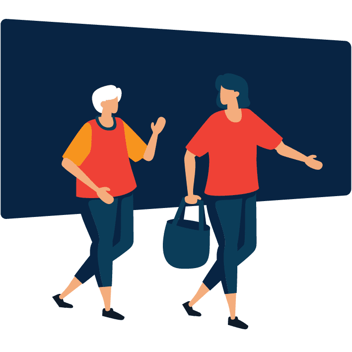 Visuel d'une assistante de vie accompagnant une personne âgée aux courses.